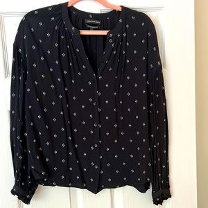 Something Navy floral design button down blouse with arm detail. Size S.